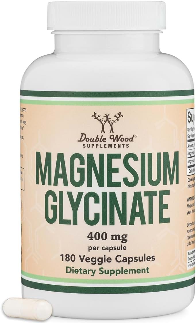 Magnesium Glycinate 400mg | 180 Capsules | Sleep, Muscle, & Heart Support | Vegan, Third Party Tested, Gluten Free, Non-GMO, by Double Wood Supplements - Product Image