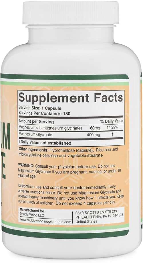 Magnesium Glycinate 400mg | 180 Capsules | Sleep, Muscle, & Heart Support | Vegan, Third Party Tested, Gluten Free, Non-GMO, by Double Wood Supplements - Image 5