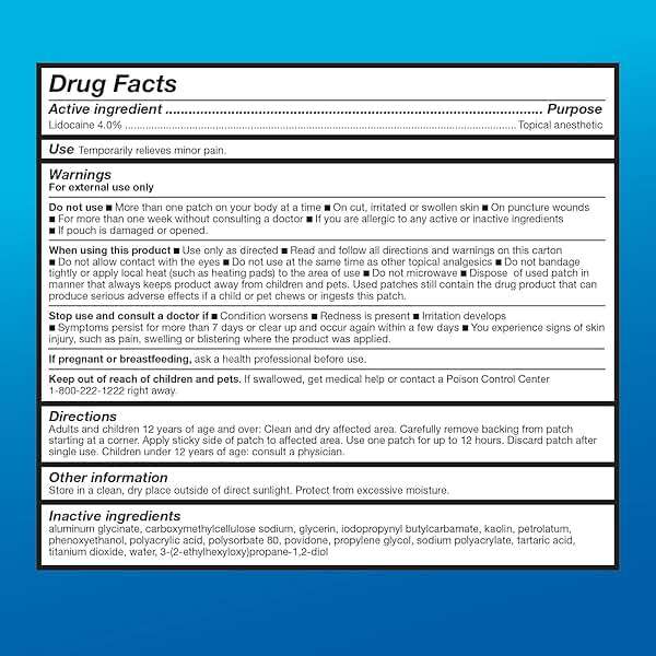 Amazon Basic Care Maximum Strength OTC Pain Relief , 4% Lidocaine Patch, 3.9” x 5.5”, 15-Count Box (Previously HealthWise) - Image 2