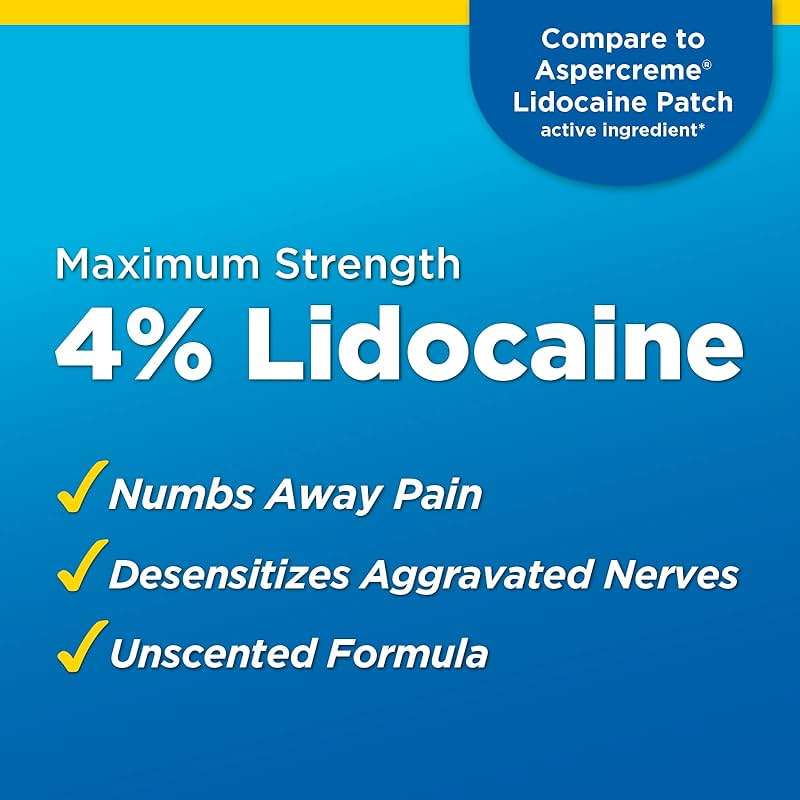 Amazon Basic Care Maximum Strength OTC Pain Relief , 4% Lidocaine Patch, 3.9” x 5.5”, 15-Count Box (Previously HealthWise) - Image 4