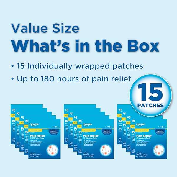 Amazon Basic Care Maximum Strength OTC Pain Relief , 4% Lidocaine Patch, 3.9” x 5.5”, 15-Count Box (Previously HealthWise) - Image 7