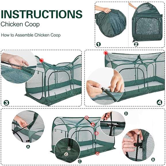 ANC POP Portable Chicken Run Large Pop-Up Chicken Pen for Small Animals Outdoor Gardening Net with 3 Doors and Handbag, Easy to Install and Storage, Green - Image 6
