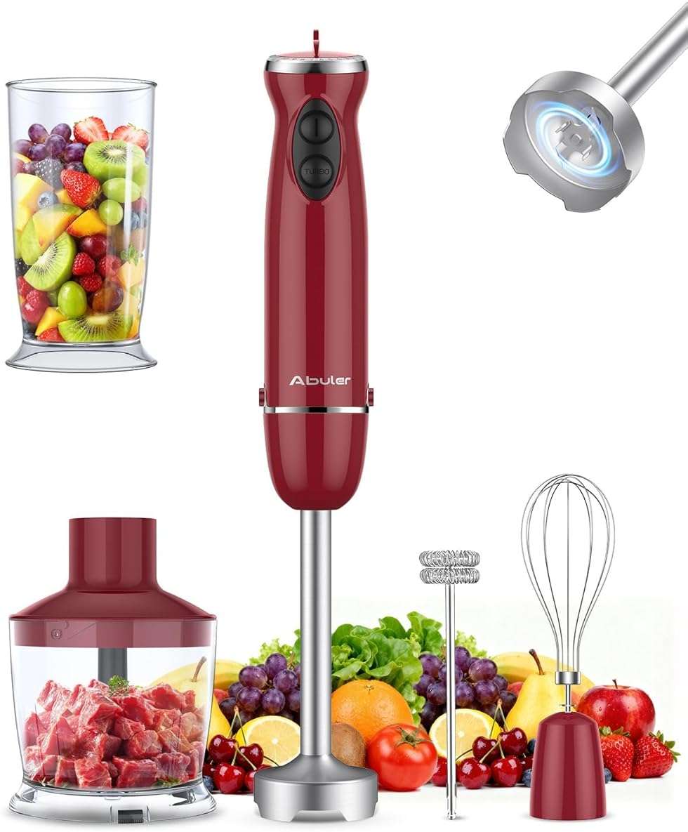 Immersion Blender 5 in 1 Hand Blender, Abuler 1000W Hand Mixer Stick,12 Speed Handheld Blender 304 Stainless Steel with 600ml Mixing Beaker, 500ml Chopper, Whisk and Milk Frother for Soup, Baby Food - Image 1
