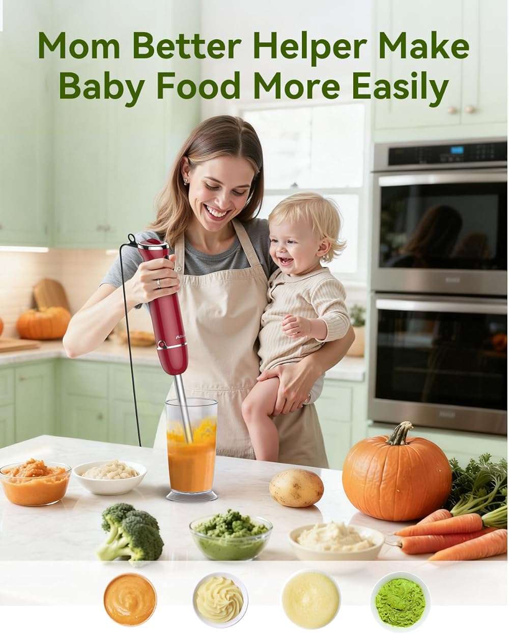 Immersion Blender 5 in 1 Hand Blender, Abuler 1000W Hand Mixer Stick,12 Speed Handheld Blender 304 Stainless Steel with 600ml Mixing Beaker, 500ml Chopper, Whisk and Milk Frother for Soup, Baby Food - Image 2