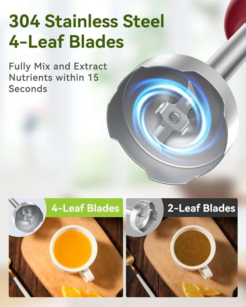 Immersion Blender 5 in 1 Hand Blender, Abuler 1000W Hand Mixer Stick,12 Speed Handheld Blender 304 Stainless Steel with 600ml Mixing Beaker, 500ml Chopper, Whisk and Milk Frother for Soup, Baby Food - Image 3
