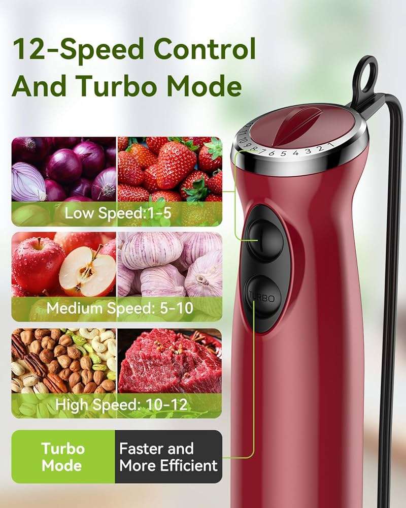 Immersion Blender 5 in 1 Hand Blender, Abuler 1000W Hand Mixer Stick,12 Speed Handheld Blender 304 Stainless Steel with 600ml Mixing Beaker, 500ml Chopper, Whisk and Milk Frother for Soup, Baby Food - Image 5