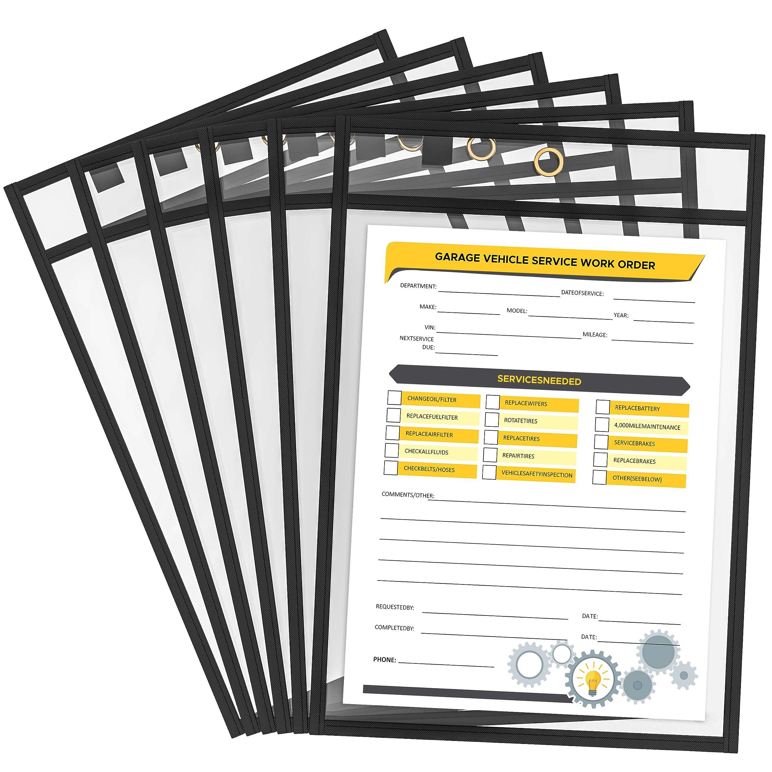 Scribbledo 6 Pack Dry Erase Pockets - Black Plastic Sleeves for Paper - Heavy Duty Clear Sleeves - Teacher Supplies for Classroom & Office - Image 1