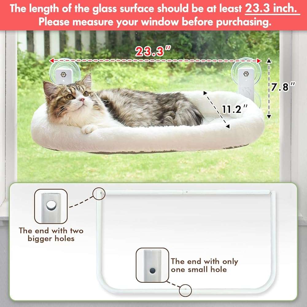 AMOSIJOY Cordless Cat Window Perch, Window Hammock for Cats with 4 Strong Suction Cups, Solid Metal Frame and Soft Cover, Indoor Cat Bed - Image 2