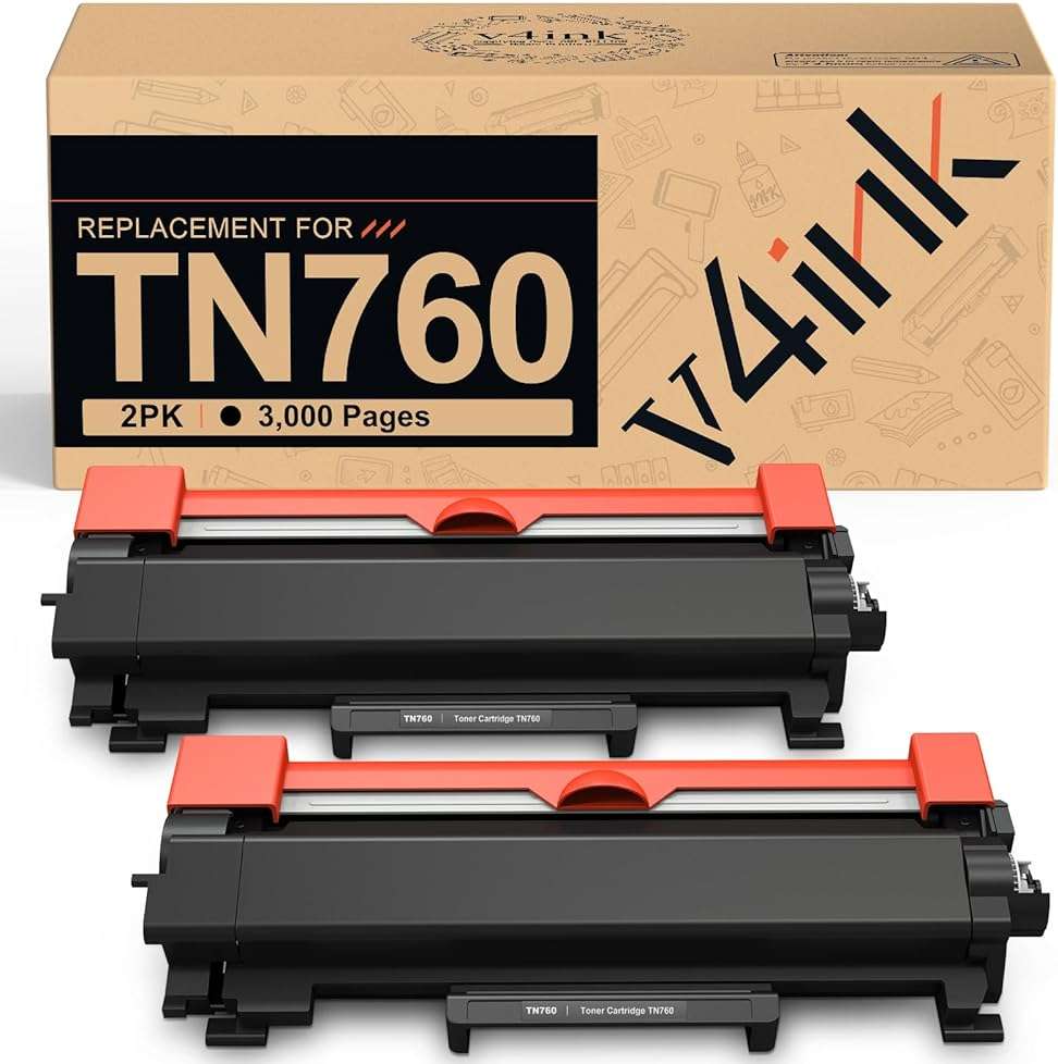 v4ink TN760 Toner Cartridge Replacement for Brother TN760 TN-760 TN730 TN770, High Yield 2-Pack, Compatible with Brother Printer HL-L2350DW L2370DW L2390DW MFC-L2690DW L2710DW L2750DW, 6000 Pages - Image 1