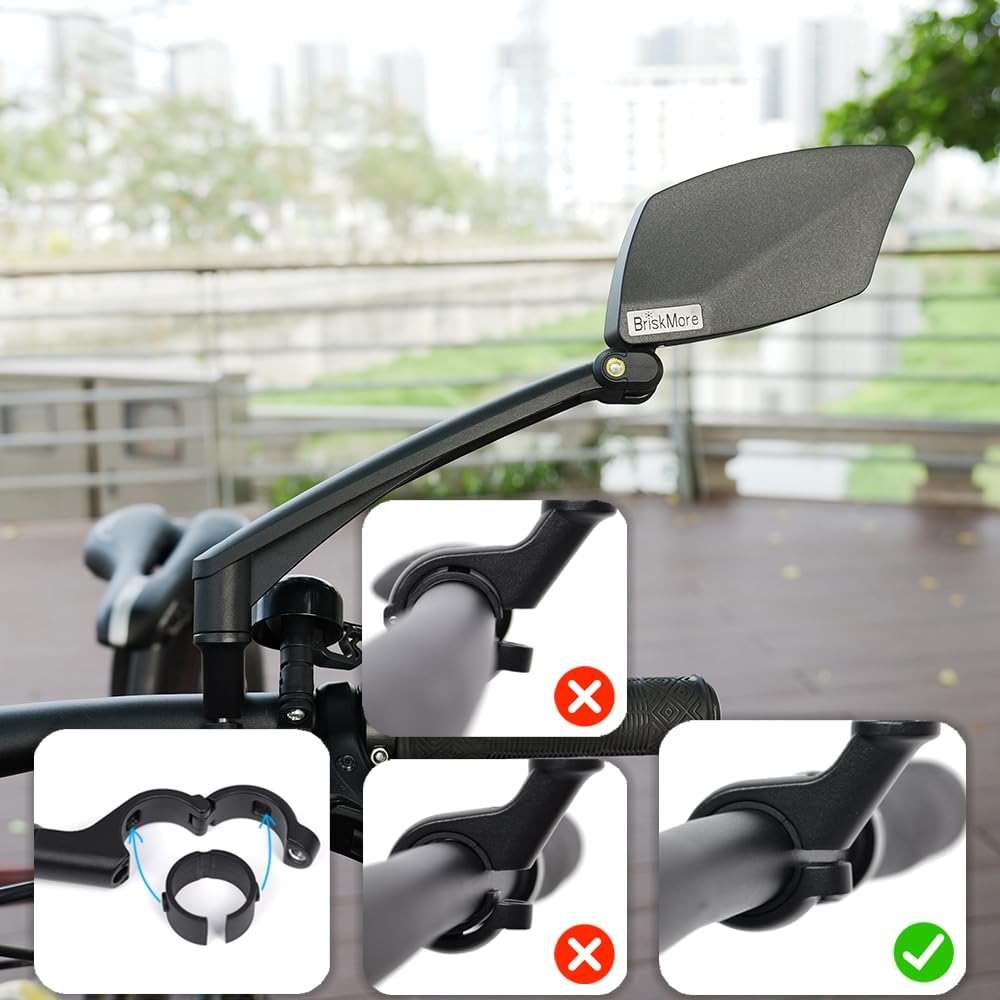 BriskMore Handlebar Bike Mirror - Crystal Clear HD Glass, 360° Adjustable&Foldable Mirror for Safe Riding, Wide Angle Rearview for E-Bikes, Mountain Bikes & Scooters,Bicycle Mirror - Image 5