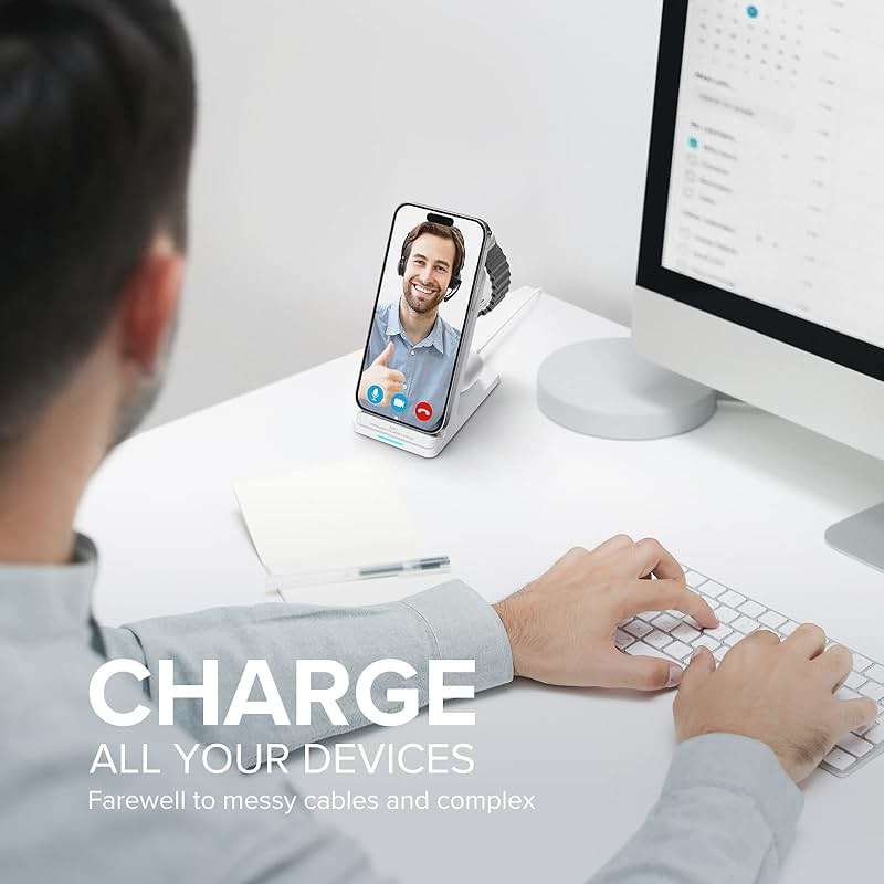 Wireless Charging Station, 3 in 1 Fast Wireless Charger Stand for Multiple Devices Apple Watch Ultra Series 11 10 9 8 7 6 SE 5 4 3 2, iPhone 17 16 15 14 13 12 11 Pro Max/Plus/Air/X/XS/XR/SE, Airpods - Image 2