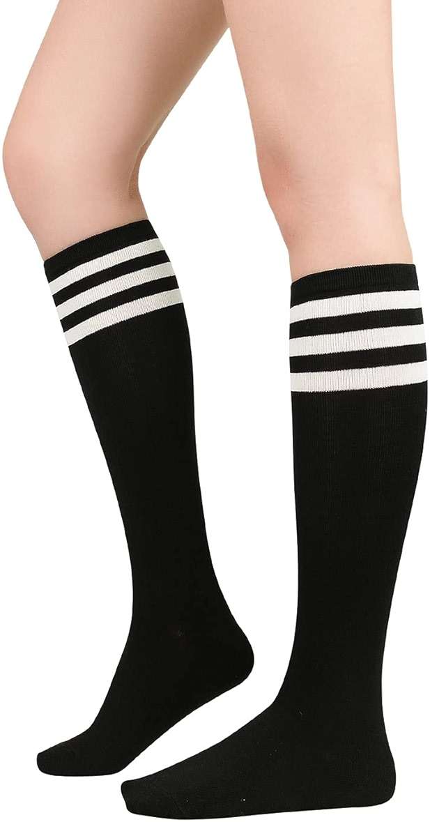 Zando Knee High Socks for Women Striped Athletic Long Tall Tube Socks Outdoor Sports Casual Thigh High Stockings - Image 1