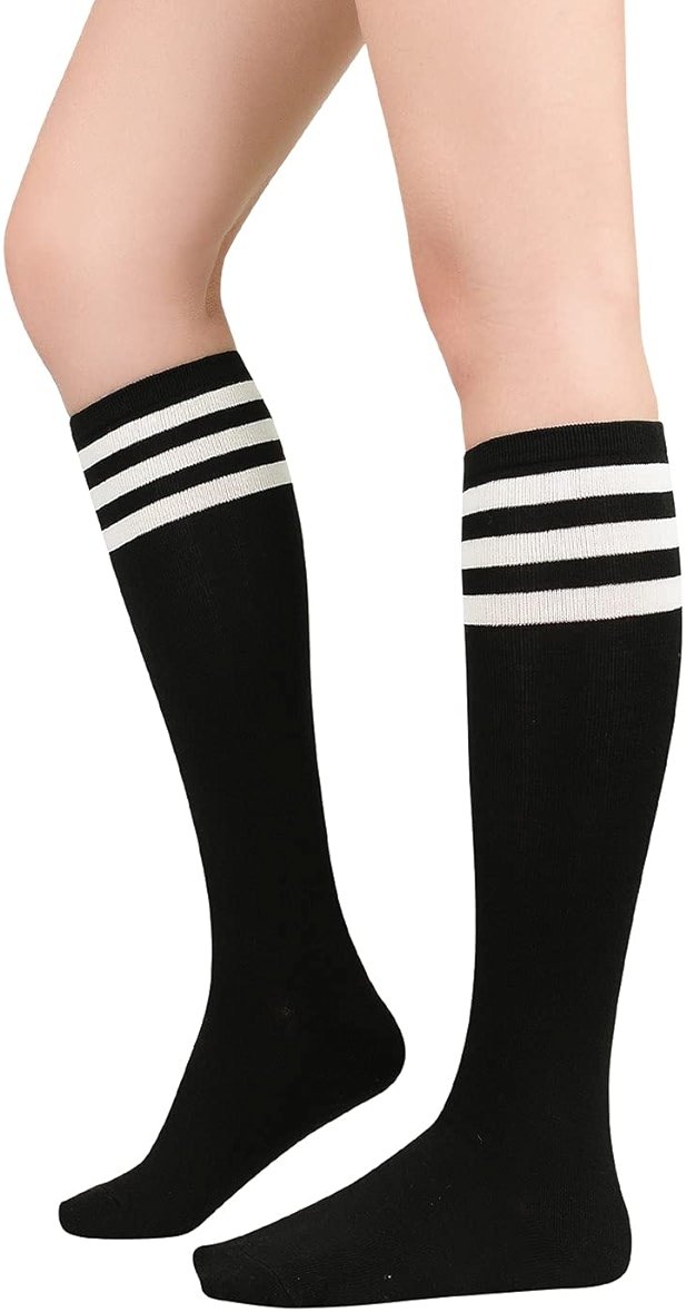 Zando Knee High Socks for Women Striped Athletic Long Tall Tube Socks Outdoor Sports Casual Thigh High Stockings - Product Image