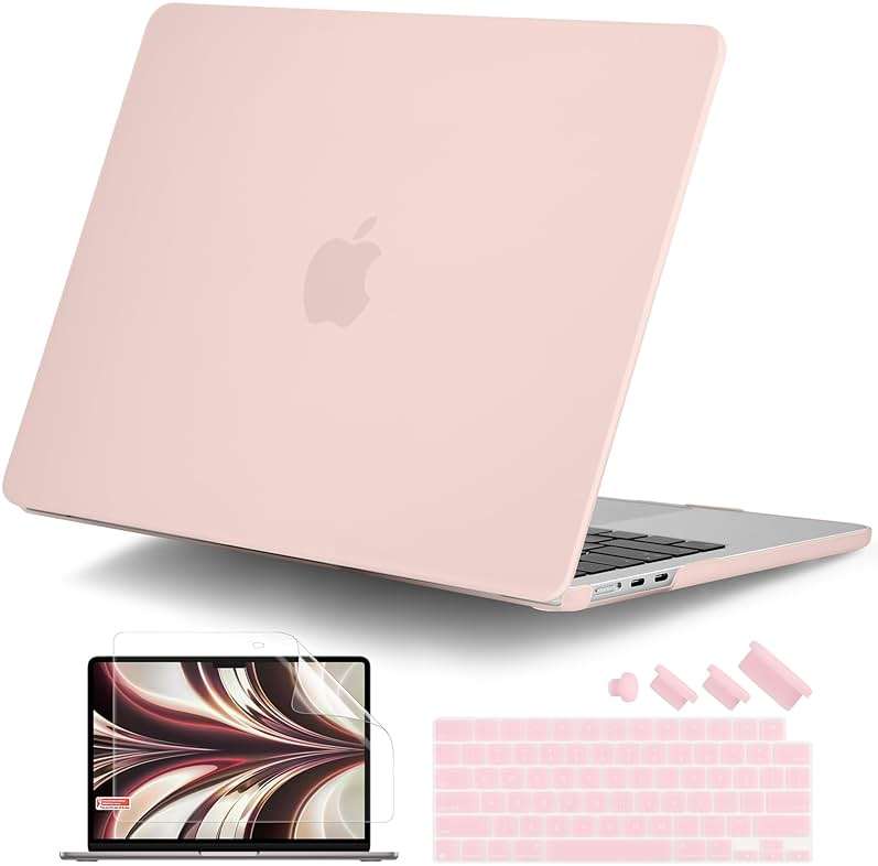 DONGKE Compatible with MacBook Air 13 inch Case M5 M4 M3 M2 2026 2025 2024-2022 A3449 A3240 A3113 A2681, Plastic Hard Shell & Keyboard Cover for MacBook Air 13.6 inch, Matte Chalk Pink - Image 1