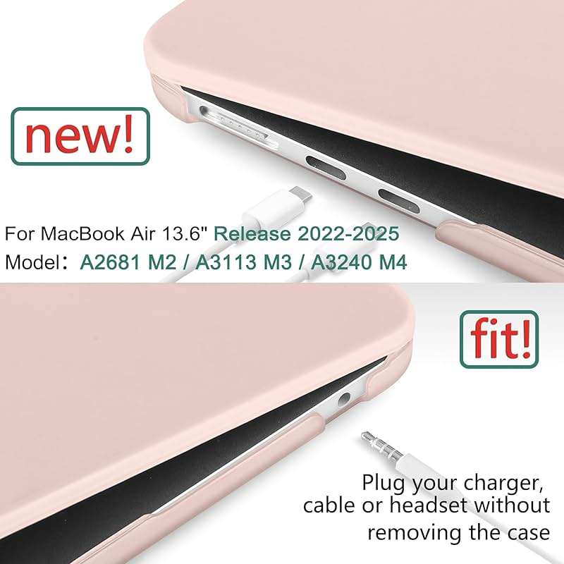 DONGKE Compatible with MacBook Air 13 inch Case M5 M4 M3 M2 2026 2025 2024-2022 A3449 A3240 A3113 A2681, Plastic Hard Shell & Keyboard Cover for MacBook Air 13.6 inch, Matte Chalk Pink - Image 2