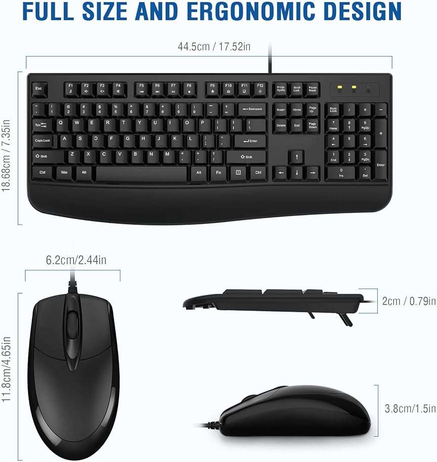 Wired Keyboard and Mouse Combo, EDJO Full-Sized Ergonomic Computer Keyboard with Palm Rest and Optical Wired Mouse for Windows, Mac OS Desktop/Laptop/PC - Image 6