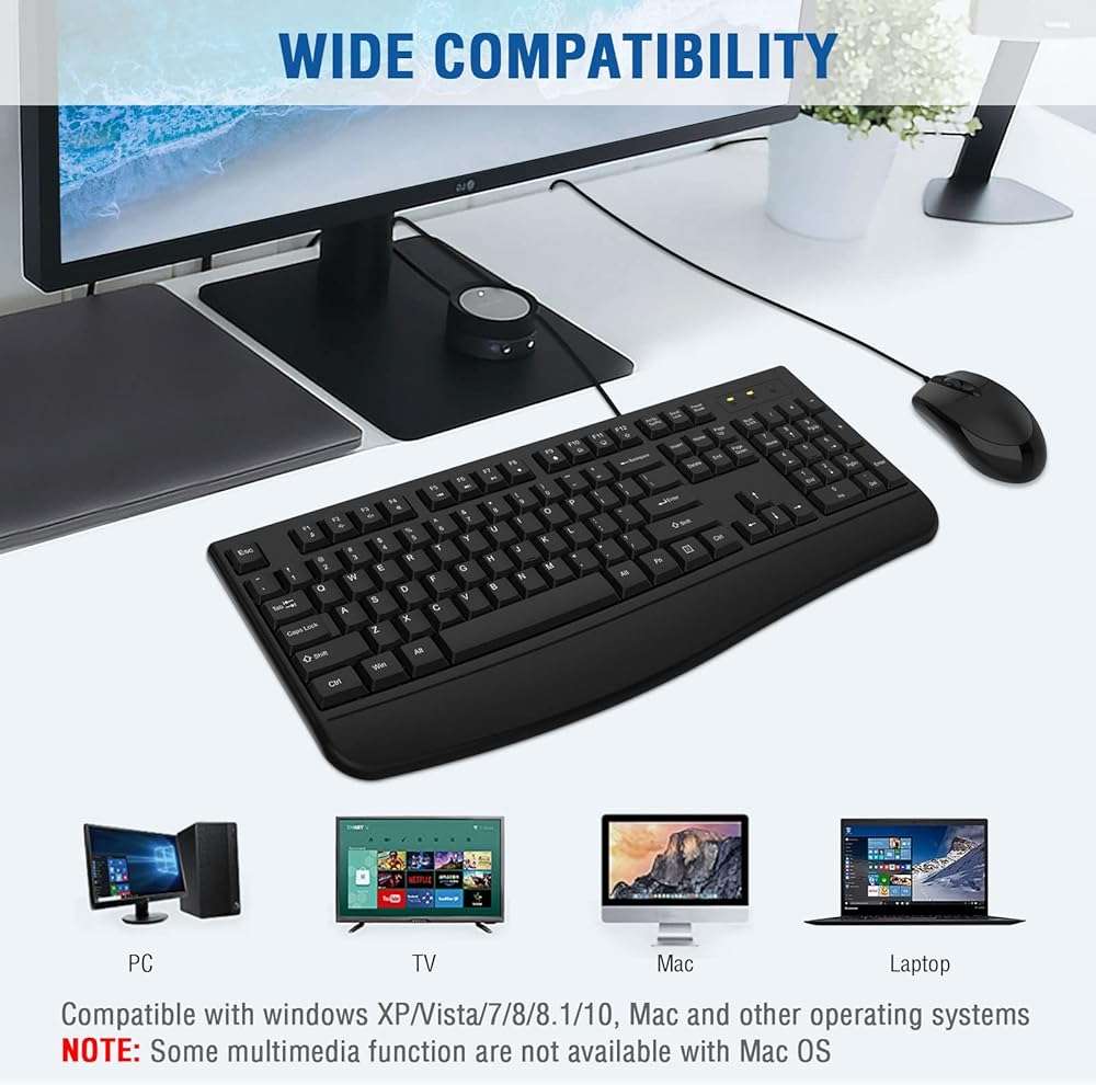 Wired Keyboard and Mouse Combo, EDJO Full-Sized Ergonomic Computer Keyboard with Palm Rest and Optical Wired Mouse for Windows, Mac OS Desktop/Laptop/PC - Image 7