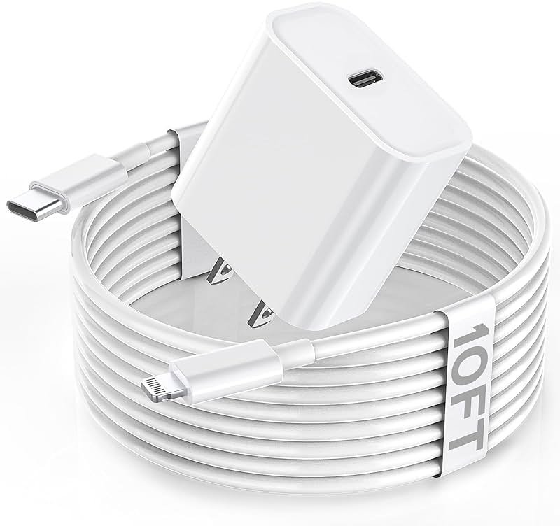 Apple Fast Charger, 10FT Extra Long Fast iPhone Charger Travel Plug Adapter Super Quick Apple Charging USB C Wall Charge Block with 10Foot Lightning Cable Cord for iPhone 14/13/12/11/X/XR/SE2022/iPad - Product Image