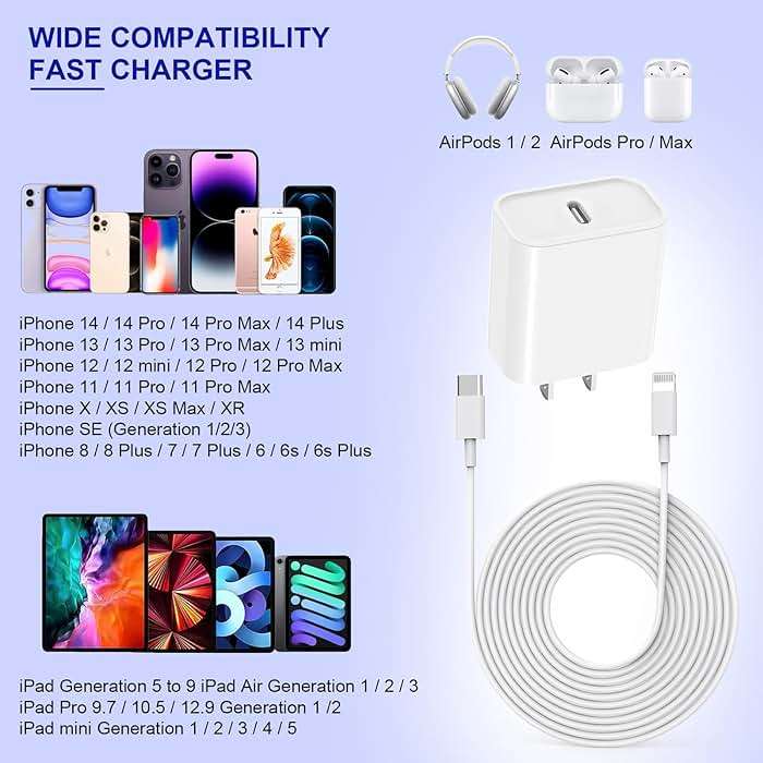 Apple Fast Charger, 10FT Extra Long Fast iPhone Charger Travel Plug Adapter Super Quick Apple Charging USB C Wall Charge Block with 10Foot Lightning Cable Cord for iPhone 14/13/12/11/X/XR/SE2022/iPad - Image 7