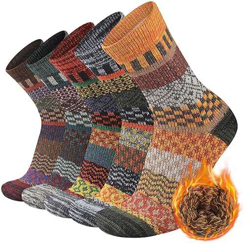 Heatuff Mens Warm Wool Socks Thermal Winter Thick Crew Pattern Socks Cold Weather 5 Pairs - Image 1