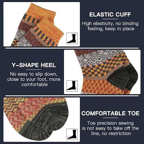 Heatuff Mens Warm Wool Socks Thermal Winter Thick Crew Pattern Socks Cold Weather 5 Pairs - Image 4