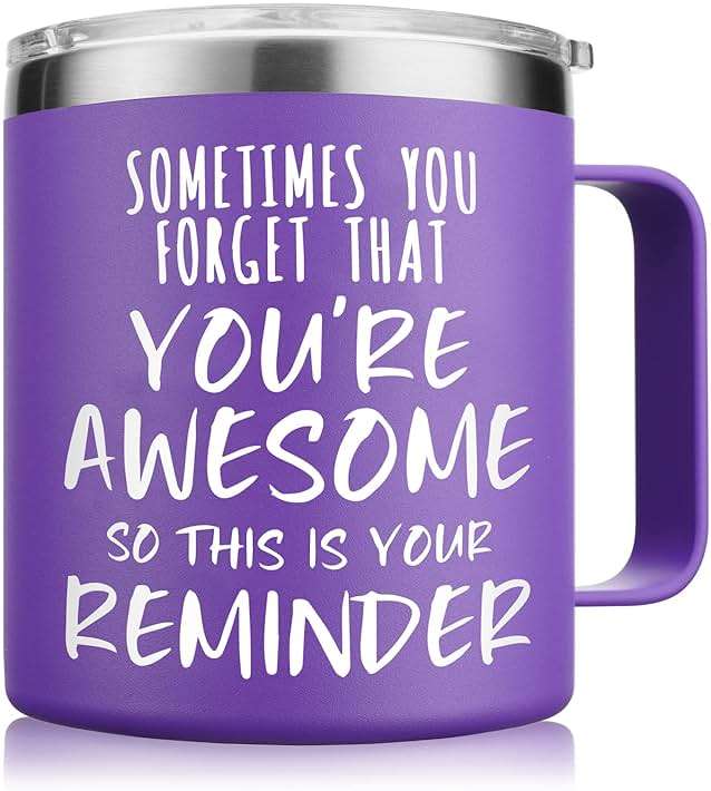 NOWWISH Inspirational 14oz Purple Mug with Handle, Sometimes You Forget You're Awesome Stocking Stuffer for Women, Unique Christmas Birthday Gifts for Her, Mom, Daughter, Wife - Image 1