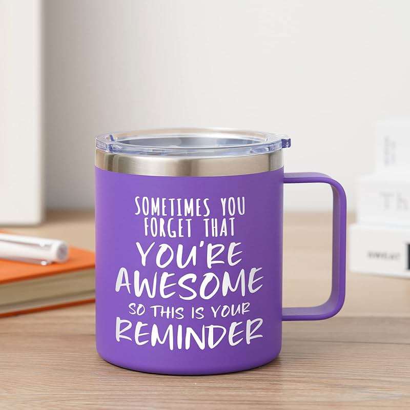NOWWISH Inspirational 14oz Purple Mug with Handle, Sometimes You Forget You're Awesome Stocking Stuffer for Women, Unique Christmas Birthday Gifts for Her, Mom, Daughter, Wife - Image 2