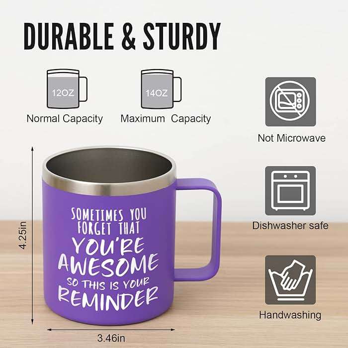 NOWWISH Inspirational 14oz Purple Mug with Handle, Sometimes You Forget You're Awesome Stocking Stuffer for Women, Unique Christmas Birthday Gifts for Her, Mom, Daughter, Wife - Image 3