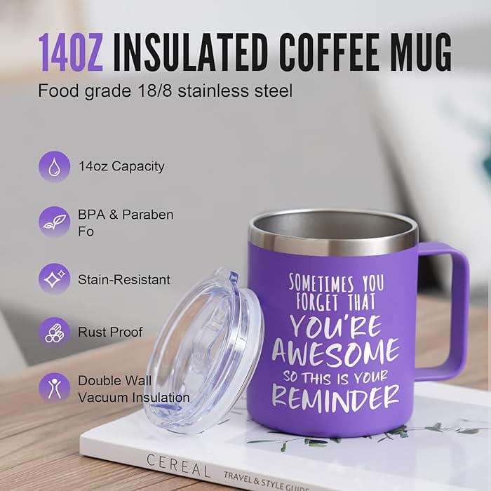 NOWWISH Inspirational 14oz Purple Mug with Handle, Sometimes You Forget You're Awesome Stocking Stuffer for Women, Unique Christmas Birthday Gifts for Her, Mom, Daughter, Wife - Image 5