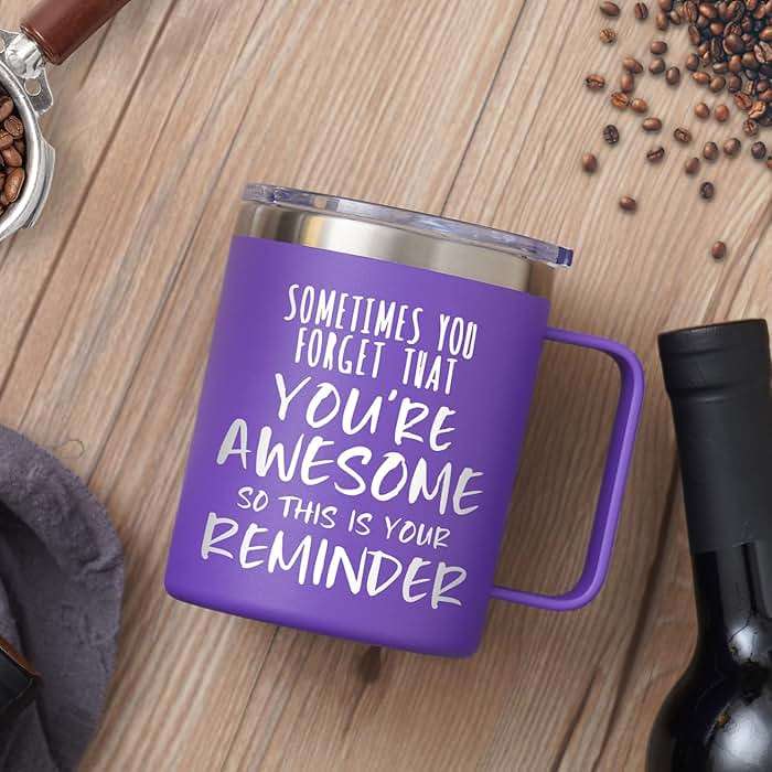 NOWWISH Inspirational 14oz Purple Mug with Handle, Sometimes You Forget You're Awesome Stocking Stuffer for Women, Unique Christmas Birthday Gifts for Her, Mom, Daughter, Wife - Image 7