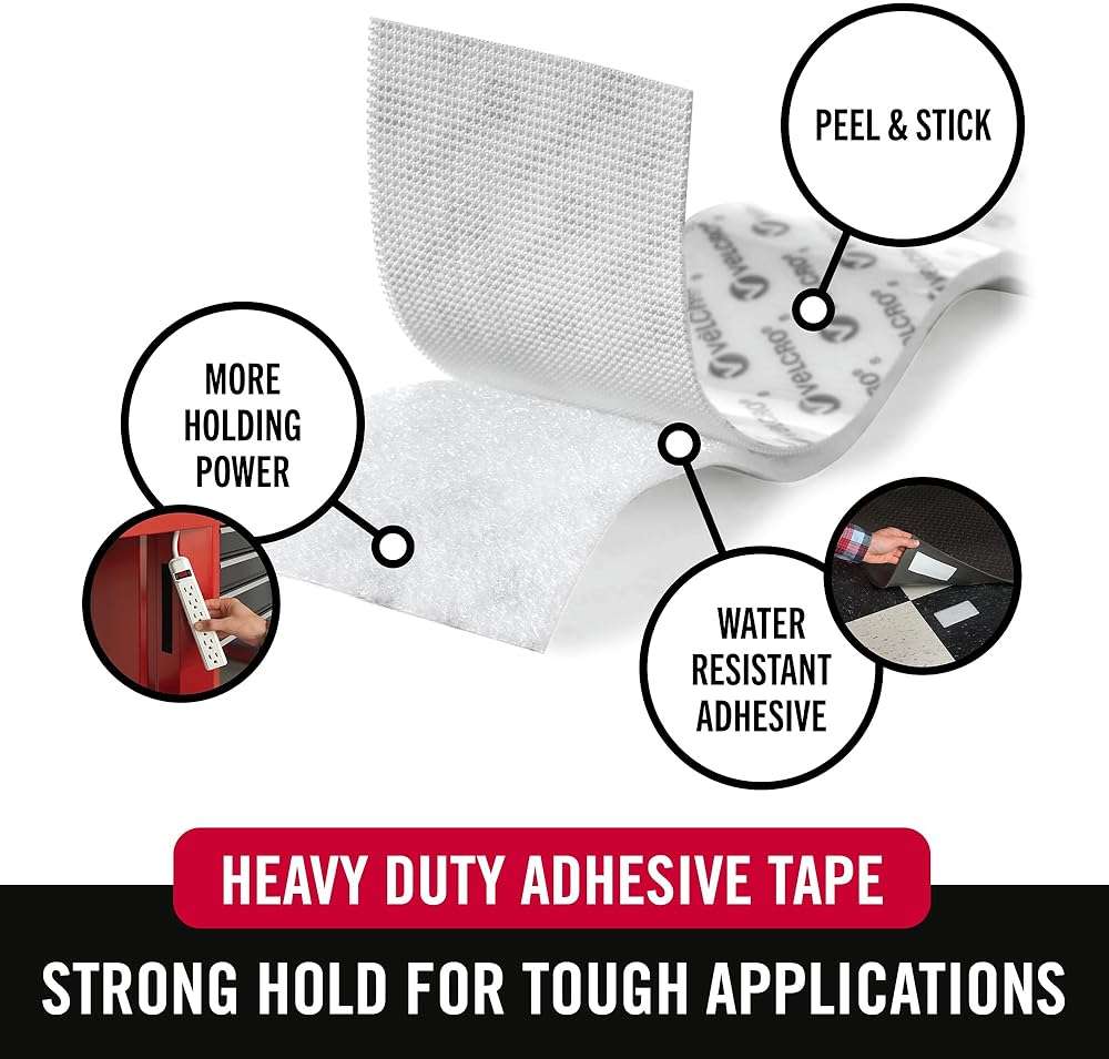 VELCRO Brand Heavy Duty Tape | 12 Foot Roll | Strong Sticky Back Adhesive Holds up to 10 lbs | Industrial Strength Fasteners for Indoor or Outdoor Use | 1-1/2in Width, White (VEL-30837-USA) - Image 2