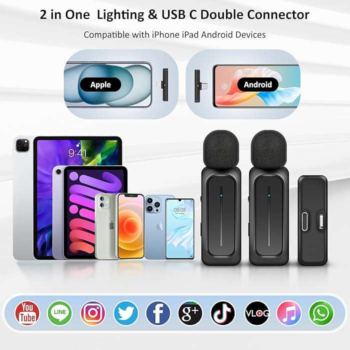 Ecomxia 2 Pcs Wireless Lavalier Microphone for iPhone iPad Android with Charging Case 7H Clip on Lapel Microphone Wireless for Video Recording Vlogging, YouTube, Interview, 3 Mode Denoise, 70ft - Image 6