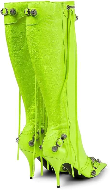 Kluolandi Women's Stiletto High Heel Knee High Boots with Tassel Pointy Toe Studded Zipper Booties Dress Shoes - Image 2