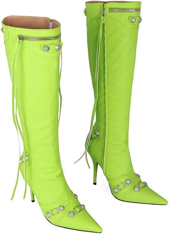 Kluolandi Women's Stiletto High Heel Knee High Boots with Tassel Pointy Toe Studded Zipper Booties Dress Shoes - Image 3