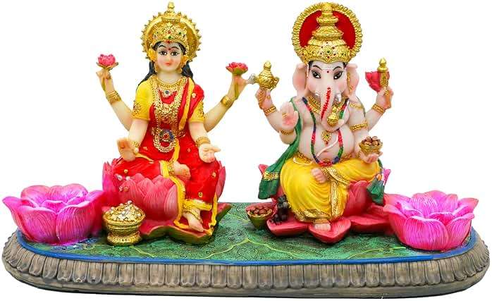 Indian God Ganesha Lakshmi Statue - 5.3”H Indian Idol Laxmi Ganesh with LED Diyas for Diwali Gifts Decor Home Office Mandir Temple Altar Puja Item Hindu Murti Pooja Sculpture - Image 9