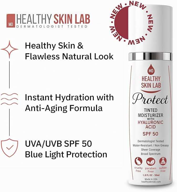 Healthy Skin Lab Protect Tinted Moisturizer SPF 50, Sheer Universal Tint, Lightweight Hydrating Mineral Sunscreen for Face, Hyaluronic Acid, Broad Spectrum Daily SPF, Dermatologist Tested, 1.8 oz - Image 2
