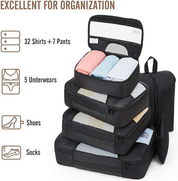 Veken 10 Set/8 Set Packing Cubes for Travel Essentials, Suitcase Organizer Bags in 4 Sizes, Carry-On Luggage Accessories with Large Laundry & Toiletry Bag, Must-Have for Airplane, Road Trip & Camping - Image 5
