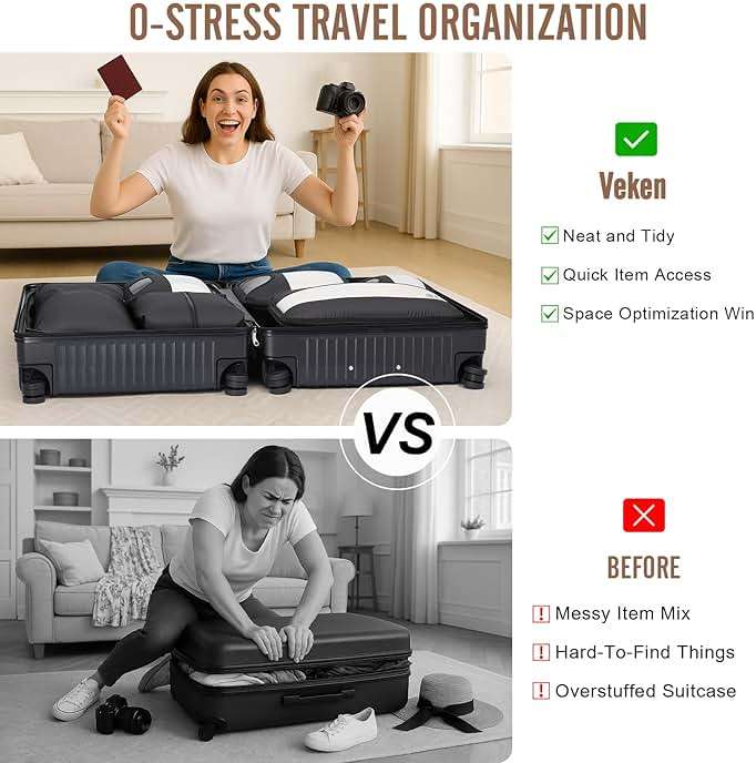 Veken 10 Set/8 Set Packing Cubes for Travel Essentials, Suitcase Organizer Bags in 4 Sizes, Carry-On Luggage Accessories with Large Laundry & Toiletry Bag, Must-Have for Airplane, Road Trip & Camping - Image 9