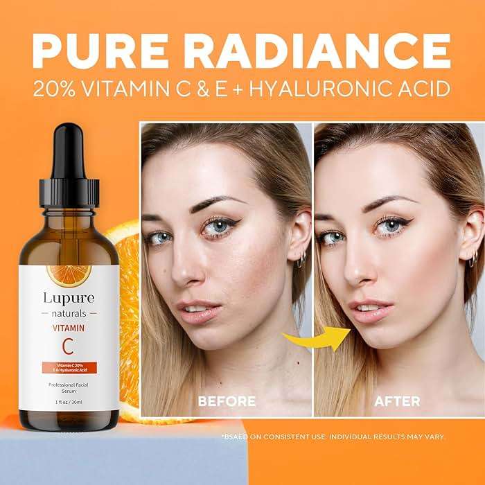 Lupure Professional Vitamin C Face Serum 20%, Anti Aging Facial Super Vit C Serum with Ascorbic Acid Hyaluronic Acid & Vitamin E for Dark Spots, Skin Care, Christmas Gift & Stocking | 1 Fl. Oz - Image 4