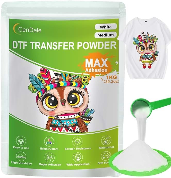 CenDale 1KG/35.2OZ White DTF Transfer Powder: Hot Melt Adhesive Digital DTF Transfer Powder for Sublimation, Ideal for All Fabrics Including Jeans/Cotton T-Shirts, Compatible with DTF/DTG Printers - Product Image