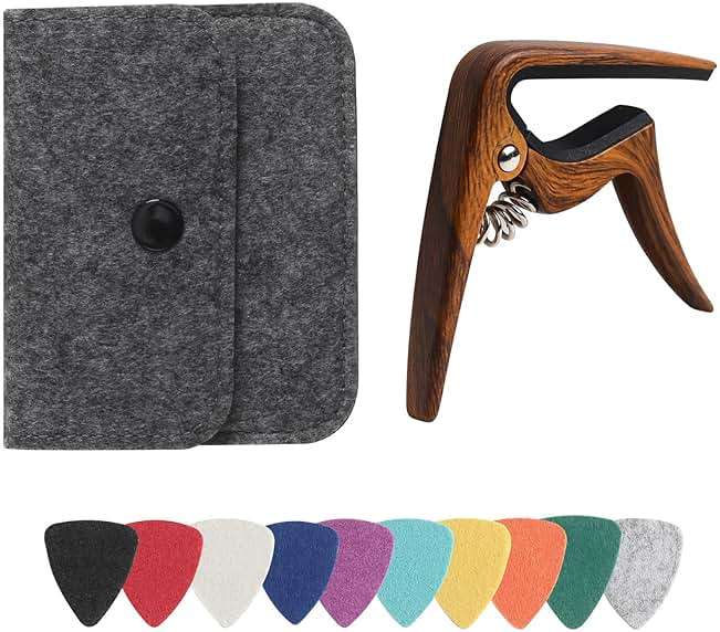 Ukulele Capo for Soprano, Concert, Tenor, Baritone Ukulele with felt picks (Walnut) - Image 7