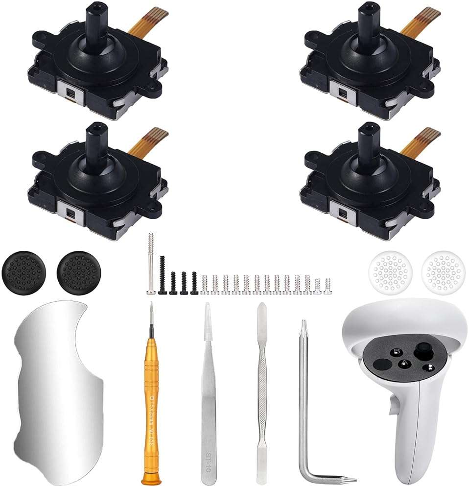 Ikpek 4 Pack Joystick Replacement Kit for Oculus Quest 2 Controller, 31 in One Repair Kit for Meta Quest 2 Controller, Include 4 Thumb Sticks, 4 Thumbstick Grips, 18 Screws, 2 T5 Screwdrivers and More - Image 1