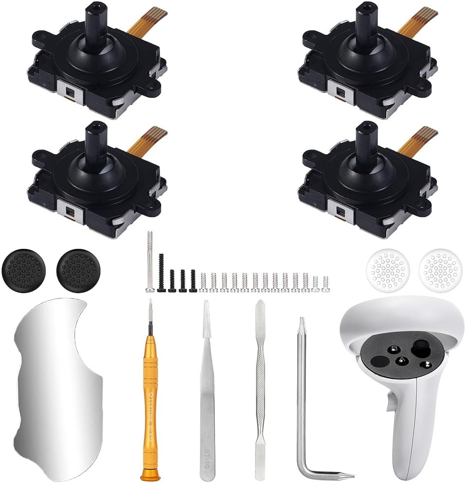 Ikpek 4 Pack Joystick Replacement Kit for Oculus Quest 2 Controller, 31 in One Repair Kit for Meta Quest 2 Controller, Include 4 Thumb Sticks, 4 Thumbstick Grips, 18 Screws, 2 T5 Screwdrivers and More - Product Image
