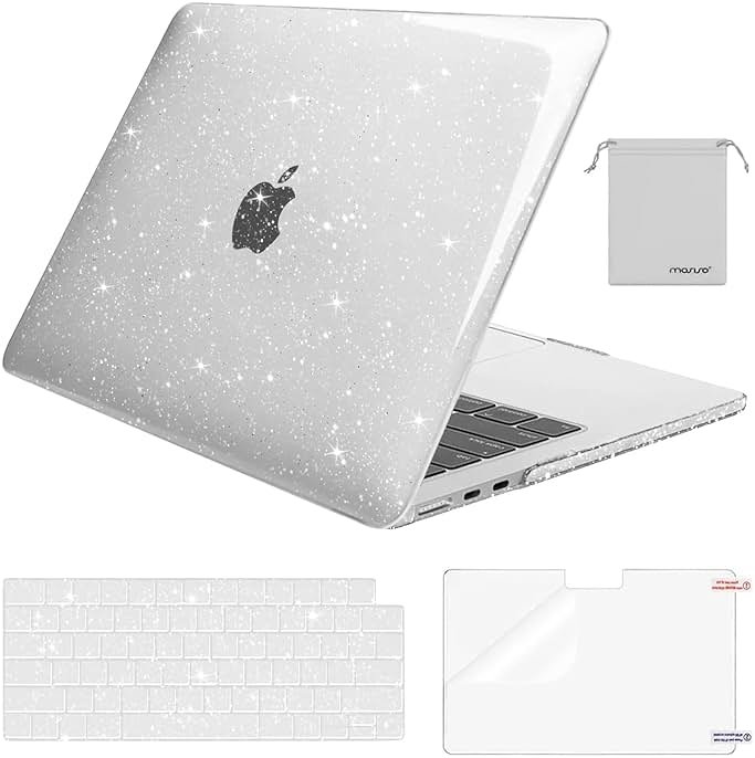 MOSISO Glitter Cover Compatible with MacBook Air 13 inch Case M5 2026 M4 2025 M3 M2 2024-2022 A3449 A3240 A3113 A2681, 4 in 1 Kit Bling Sparkly Hard Shell for MacBook Air 13.6 inch Case, Clear - Product Image