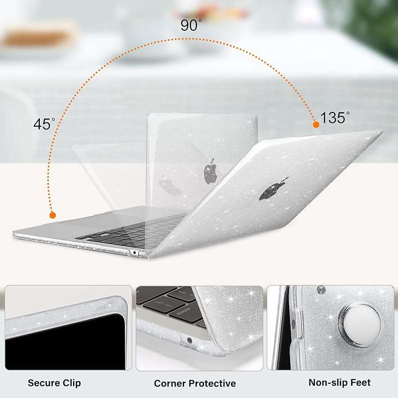 MOSISO Glitter Cover Compatible with MacBook Air 13 inch Case M5 2026 M4 2025 M3 M2 2024-2022 A3449 A3240 A3113 A2681, 4 in 1 Kit Bling Sparkly Hard Shell for MacBook Air 13.6 inch Case, Clear - Image 3