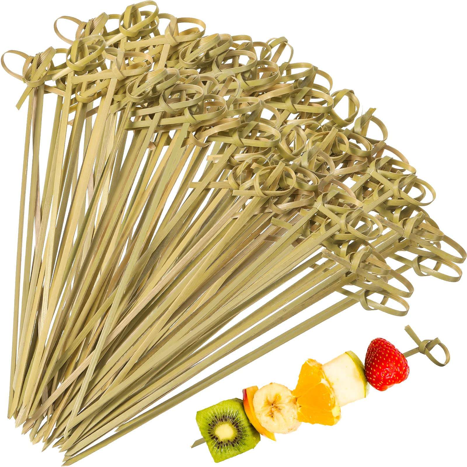 Meanplan 1000 Pcs Bamboo Cocktail Picks 4.72 Inch Bamboo Skewers Handmade Food Garnish Sticks with Looped Knot Fruit Toothpicks for Drinks Appetizer Cocktail Themed Party Snack(Green) - Image 1