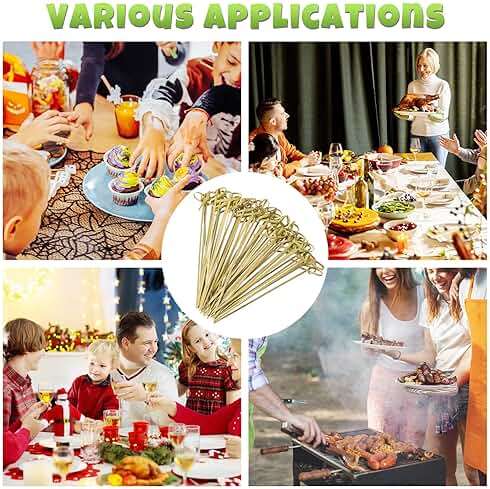 Meanplan 1000 Pcs Bamboo Cocktail Picks 4.72 Inch Bamboo Skewers Handmade Food Garnish Sticks with Looped Knot Fruit Toothpicks for Drinks Appetizer Cocktail Themed Party Snack(Green) - Image 4