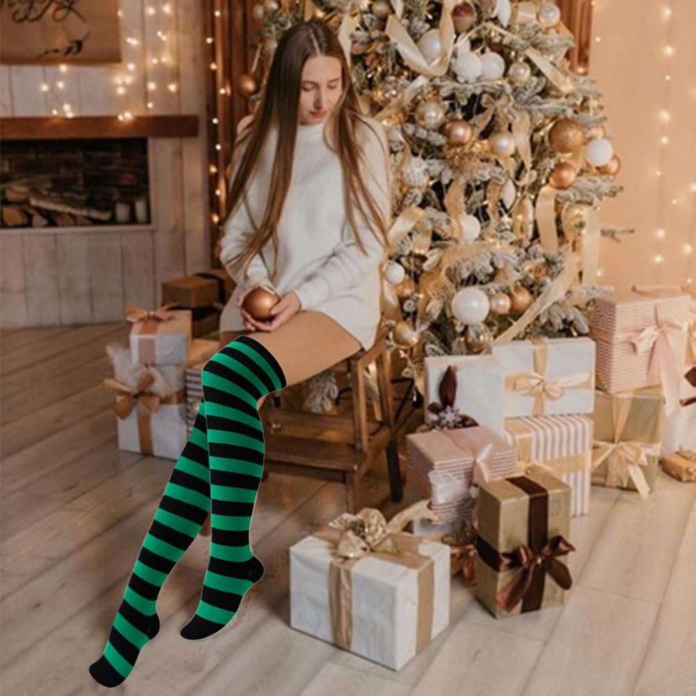 Petunny Striped Over Knee High Socks,Womens Long Striped Socks Extra Long Cotton Stripe Thigh for Halloween Party Costumes - Image 4