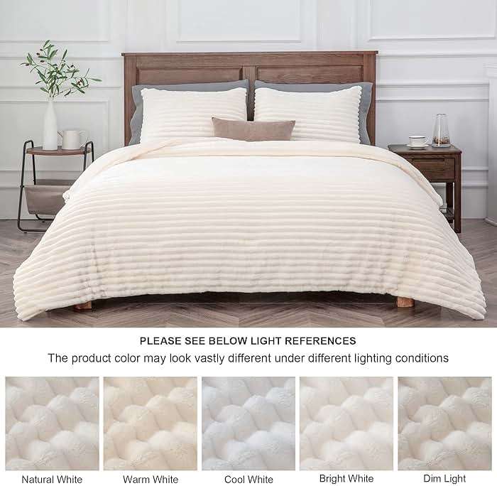 BEDELITE Fleece Queen Comforter Set -Super Soft & Warm Fluffy Cream White Bedding, Luxury Fuzzy Heavy Bed Set for Winter with 2 Pillow Cases - Image 10