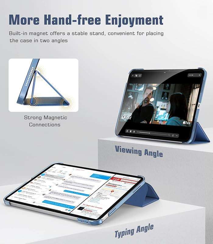 TiMOVO Case for iPad (A16) 11th Generation 11 Inch 2025/iPad 10th Generation 10.9 Inch 2022, Slim Stand Cover with Hard Translucent Back, Support Touch ID, Auto Wake/Sleep, Abyss Blue - Image 4